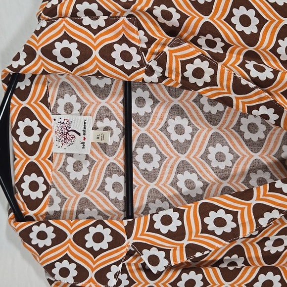 Self Esteem Retro Vintage Style Orange and Brown Blouse Size XL - Picture 2 of 6